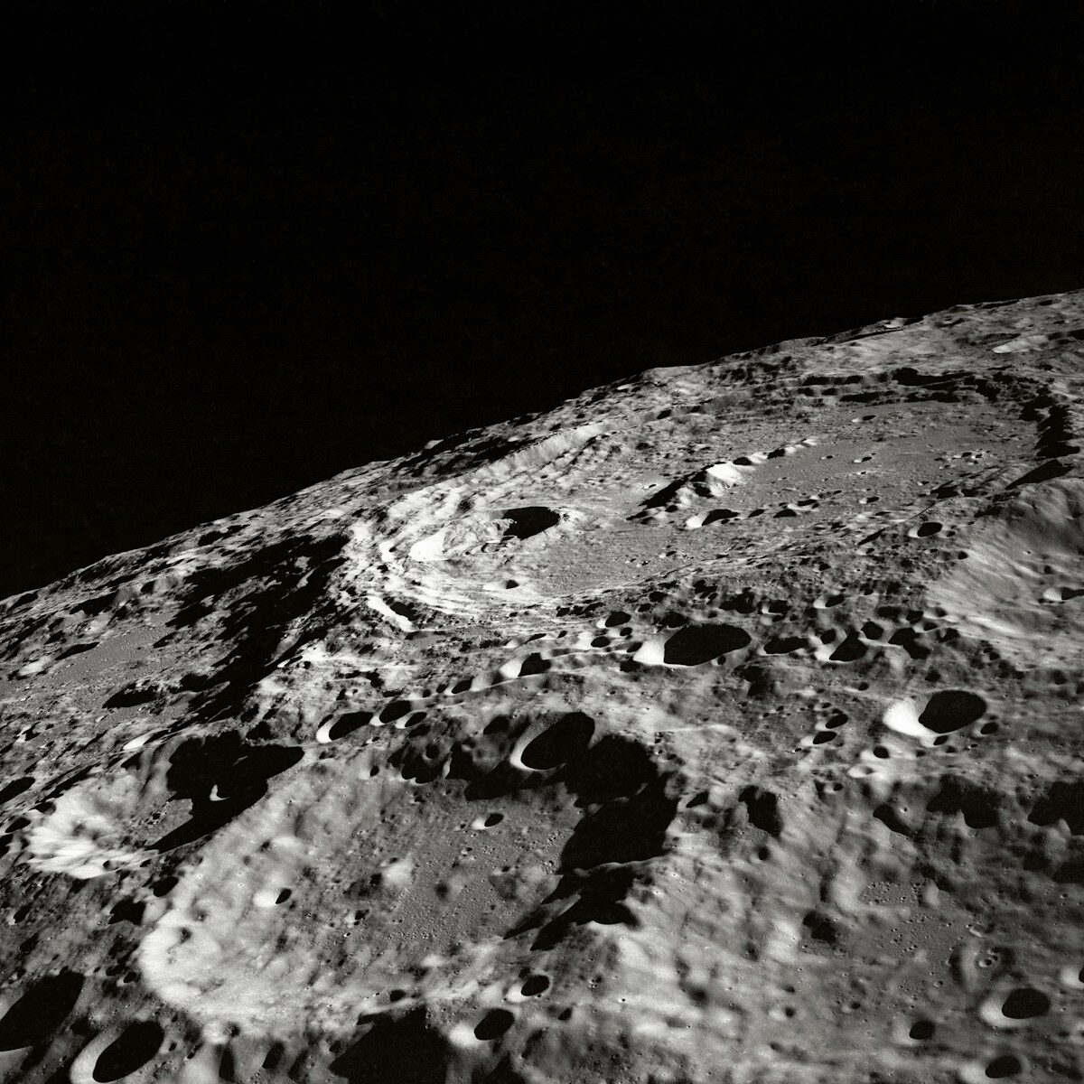 Cratered lunar surface viewed from above